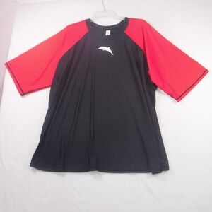 Halcurt Mens Rash Guard Swim Shirt Black Red Dolphin Logo Short Sleeve 4X